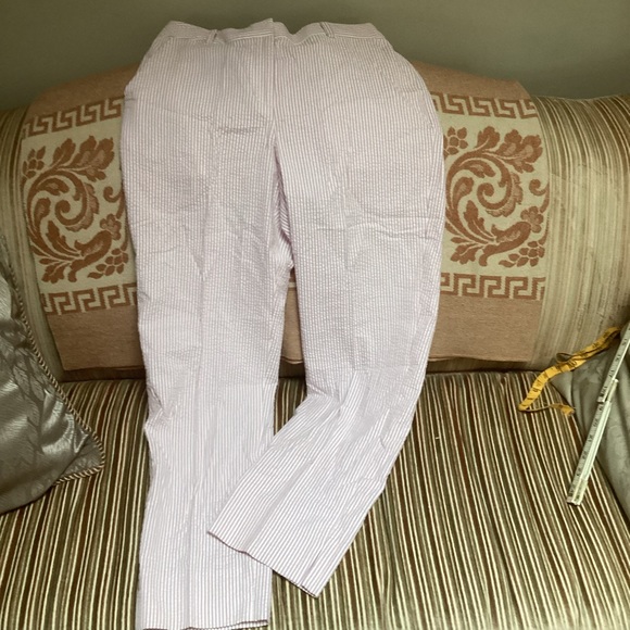 NWT Vintage Kasper seersucker pink & white stripe ankle length pant w/pockets - Picture 1 of 15